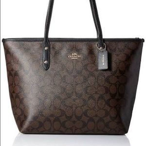 Coach Signature City Zip Tote - Brown/Black